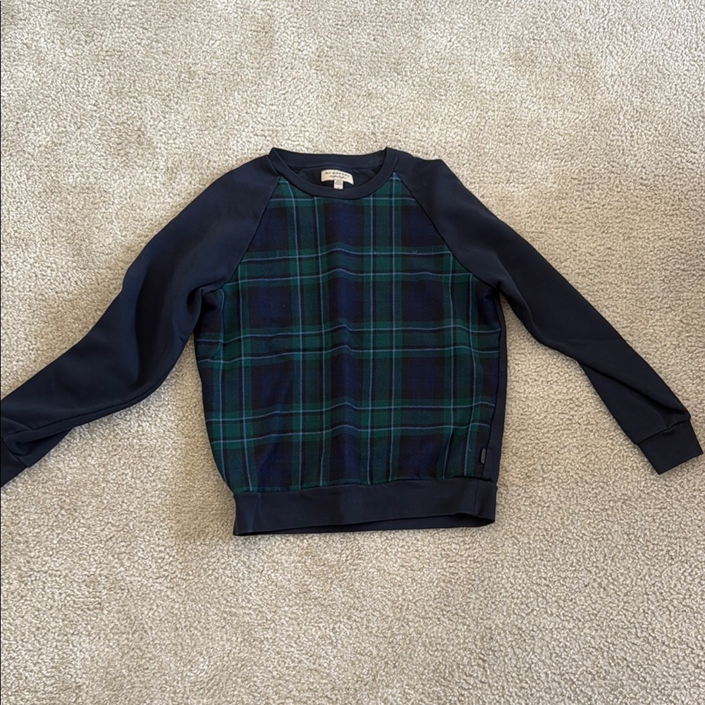Burberry Navy and Green Plaid Men's Sweater